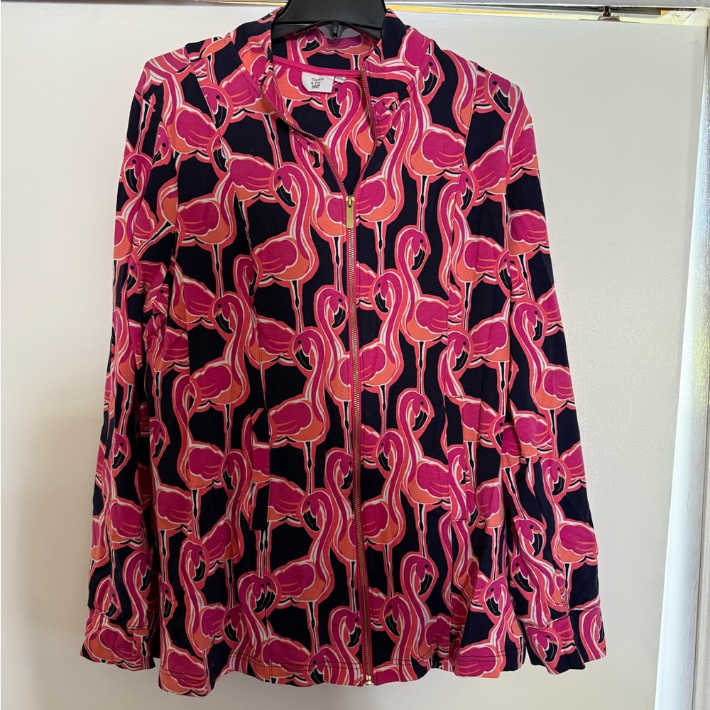 Crown & Ivy Pink Blue Full Zip Lightweight Sweatshirt